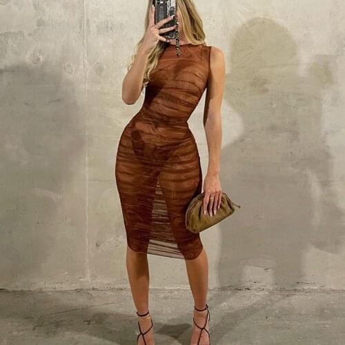 Glamm Lady Bodycon Mesh Digital Print Sexy Summer Dress O Neck Midi Strapless Party Dresses Women Elegant Casual Fashion Vestido