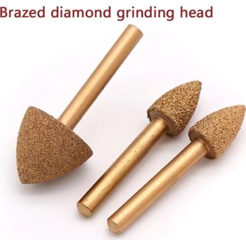 1pcs 6mm Shank Vacuum Brazed Diamond Grinding Head Burrs Engraving Drill Bits For Stone Alloy Jade Peeling Carving Tools 46 Grit