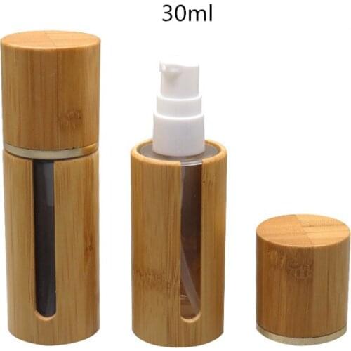 10pcs/lot 30ml Bamboo Refillable Portable Mini Traveler Packing Bottle Press Bottle for Lotion Shampoo Bath Liquid foundation