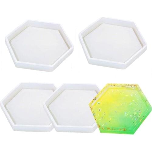4 Pack Hexagon Silicone Coaster Molds Silicone Resin Mold, Clear Epoxy Molds For Casting With Resin, Concrete, Cement And Poly