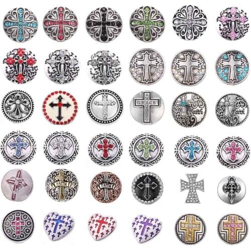 5pcs/lot Wholesale Snap Jewelry 18mm Snap Buttons Mixed Colorful Rhinestone Metal Cross Snaps Buttons for Snap Bracelet Bangle