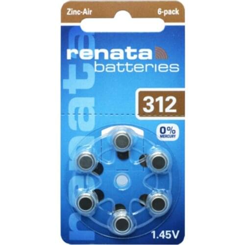 6pcs/pack Renata Zinc Air Batteries Size 312 P312 PR41 Hearing Aid Battery