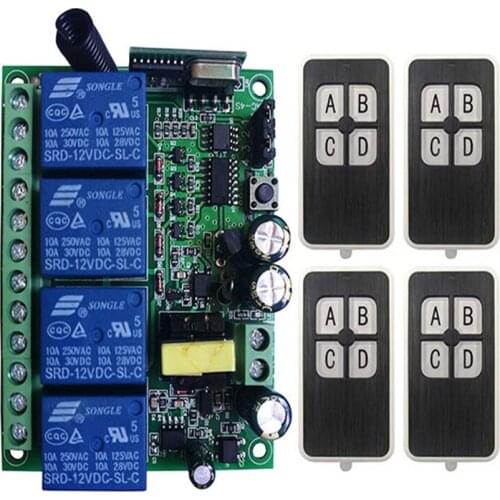 AC110V 220V 230V 4CH 4 CH 10A Wireless Remote Control Switches 220V Relay Output Radio RF Transmitter And 315Mhz/433Mhz Receiver