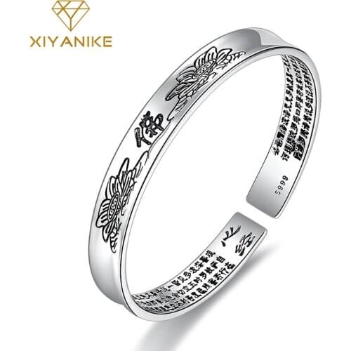 XIYANIKE Newly Arrived 925 Sterling Silver Sutra Cuff Bracelet for Women Religious Accessorie Fashion Simple Thai Silver Jewelry