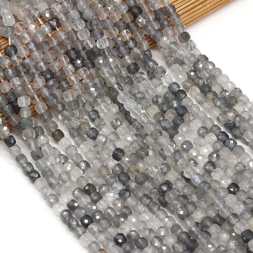5mm Natural Stone Faceted Irregular Square Grey Crystal Spacer Loose Beads For Jewelry Making Charm DIY Bracelet Accessories