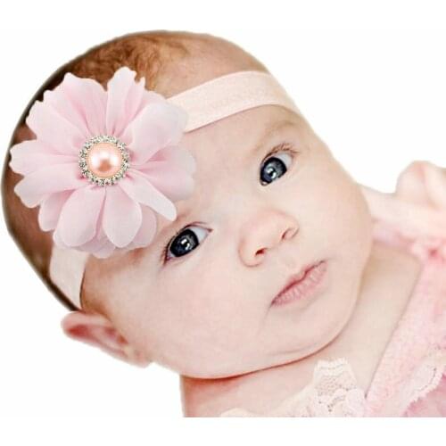 1 Piece MAYA STEPAN Baby Headband Chiffon Princess Toddler Ribbon Pearl Crystal Hair Girl Newborn Bow Flower Turban Floral Tiara