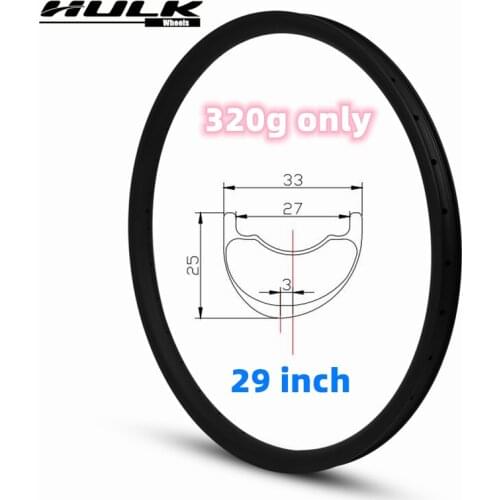 HULKWHEELS 29er 29 inch Asymmetric MTB Carbon Fiber Rim 33mm*25mm HooklessTubeless Rim For Cross Country Mountain Bike Wheel