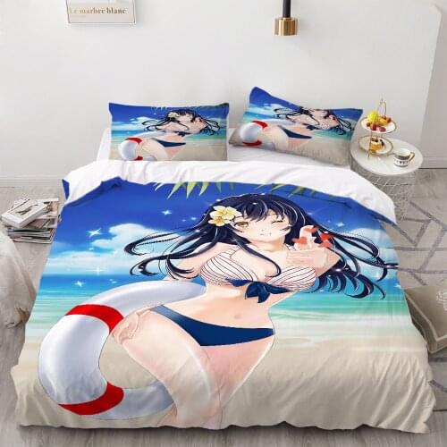 2/3 Pieces Beach Bikini Underwear Girls Bedding Set Japan Anime Duvet Cover Home Textile Cover Set 3D Print Bed Quilt Cover