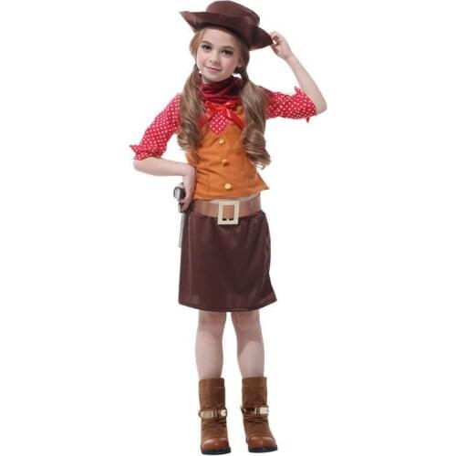 Girls Western Cowboy Cosplay Suit Halloween Costume for Kids Children Stage Christmas Princess Skirt Fashion Girl Clothes