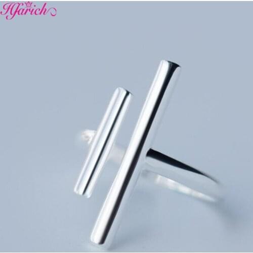 Minimalist Jewelry Silver Color Geometric Double T Rings for Women Double Bar Adjustable Finger Ring Bague Femme Birthday Gift