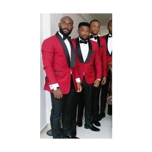 Fashionable One Button Red Groom Tuxedos Groomsmen Shawl Lapel Mens Suits Blazers (Jacket+Pants+Tie) W:928