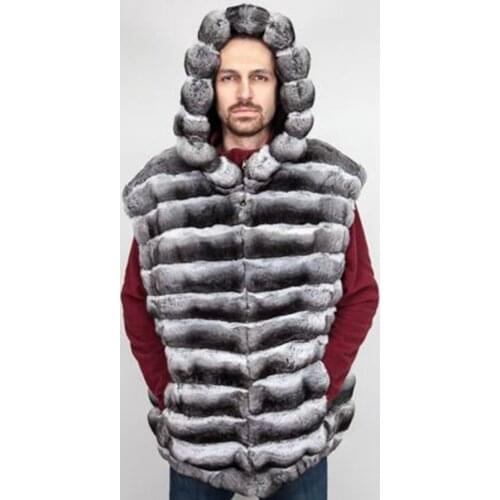 Mens Fur Vest Chinchilla Colored Fur Jackets Designer Hooded Rex Rabbit Waistcoat Plus Size Available