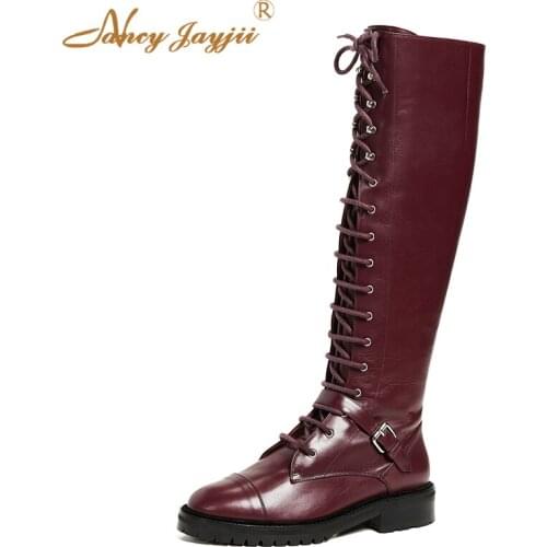 2021 Alfri Brand Women Ankle Booties Brown Female Shoes Western Knee High Boots Winter Autumn Velvet Plus Size 45 46 44 Lace-up