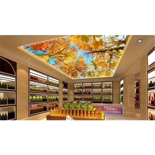 Golden Leaf Nature Scenery Wallpaper Hotel Lobby Business Room Living Room Bedroom Ceiling Ceiling Wallpaper Mural