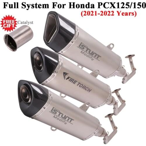 Full System For Honda PCX 125 150 PCX125 PCX150 2021 Motorcycle Exhaust Escape Catalyst Front Link Pipe Carbon Muffler DB Killer
