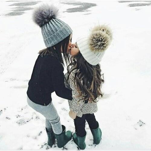 Hot New Baby Cute Hat Kids Autumn Winter Solid Beanie Knitted Hats Girls Boys Soft Casual Caps With Two Fur Balls Accessories