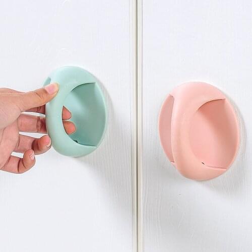 Plastic Round Self-adhesive Wardrobe Pulls Auxiliary Furniture Knobs Door Handles Multi-purpose Multicolor