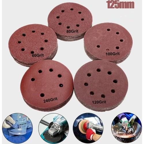 10Pcs 125mm Round Shape Sanding Discs Buffing Sheet Sandpaper 8 Hole Sander Polishing Pad 80/180/240/320/1000/1500/2000 Grit