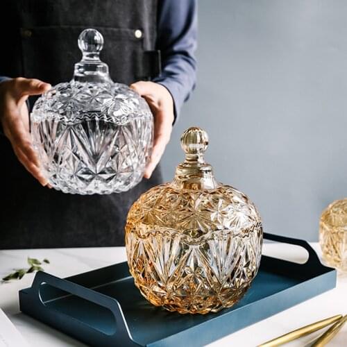 Modern Stained Glass Candy Jar with Lid Household Jewelry Necklace Cosmetic Storage Box Toothpick Candle Aroma Storage Container