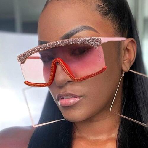 Rhinestone Square Sunglasses Men Luxury Brand Eyewear UV400 Oversized Goggle Sunglasses Women 2020 One Piece Diamond Sunglasses