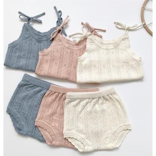 Sweet Cotton Knitt Strap Shirt+Short Pants Suit for Toddler Girls Clothing Set Newborn Baby Girls Outfits Princess Costumes