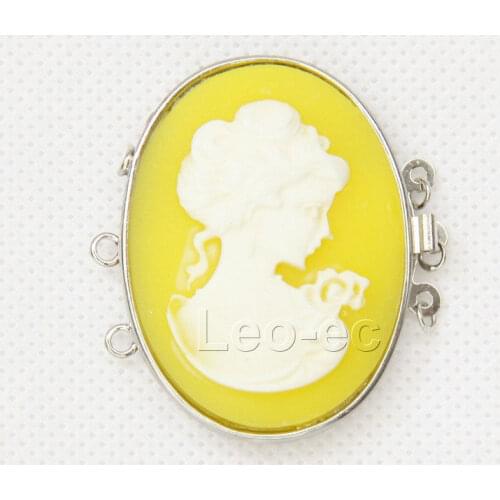 30*40mm 3 strand row yellow cameo seashell Clasp