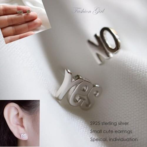Speical fashion 100% pure 925 sterling silver earrings Letters Yes No silver stud earrings for women girls jewelry gift