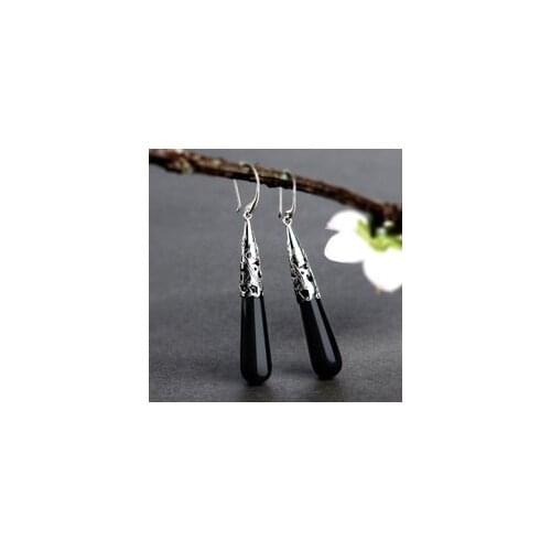 Womens Fashion 925 Silver Color Earrings Elegant Luxury Black Turquoise Earrings Jewelry Wedding Engagement Party Earrings
