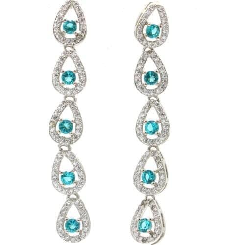 58x8mm Lovely Created Real Blue Sapphire White Sapphire Bright Zircon For Ladies Daily Wear Silver Earrings Wholesale