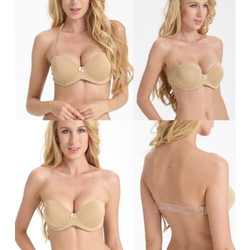 Womens Wedding Multiway Halter Underwear Push Up Bra Invisible Transparnt Strapless Clear Back Bras Size 32 34 36 38 40 A B C D