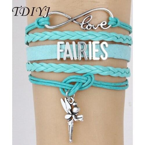 TDIYJ Newest Multilayer Infinity Love Fairies Pendant and FAIRIES Slide Charms Braided Bracelet as Women Jewelry Gift 6sets/lot