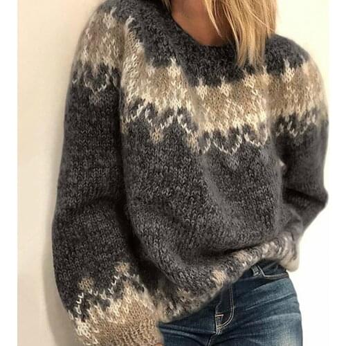 Ladies Sweater Elegant Jumper Long Sleeve Knitted Warm Vintage O Neck Pullover for Women Trendy Oversize Tops Autumn Sweaters