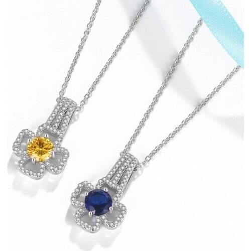 Buyee 925 Sterling Silver Wedding Necklace Women 7mm Crytal Clovers Luxury Small Shiny Zircon Pendant Necklace for Women Jewelry