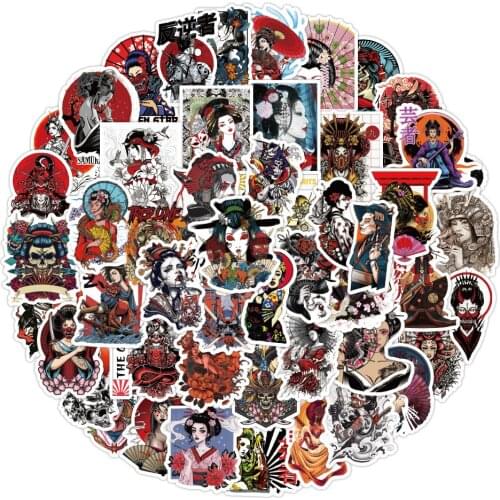 10/30/50PCS Cool Japanese Geisha Tattoo Girl Stickers Skateboard Fridge Phone Motorcycle Luggage Decal Sticker Fun for Kid Toy