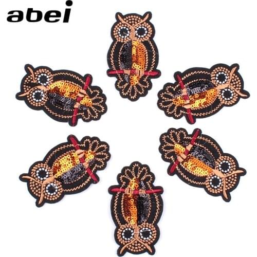 10pcs/lot Sequined night owl Sticker iron on clothing Patch sew on garment appliques Diy Jeans Coats Badge sewing Patches