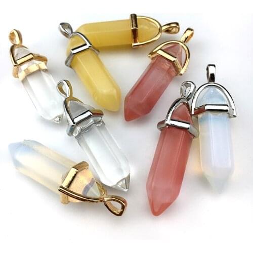 2pcs Fluorite Necklace Pendant Natural Gem Stone Quartz Bullet Hexagonal Point Pendulum Column Reiki Gift Pendant Women Jewelry