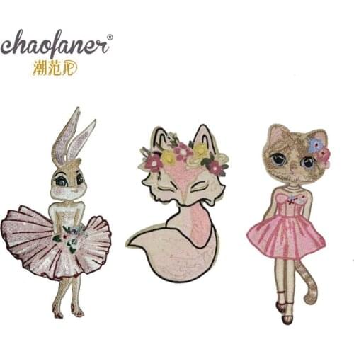 50pcs/Lot Embroidery Patches Letters Clothing Decoration Accessories Pink Cat Rabbit Fox Diy Iron Heat Transfer Applique