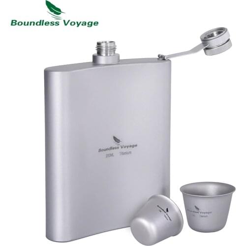 Boundless Voyage 200ml Titanium Hip Flask Sake Cup with Funnel Outdoor Camping Wine Pot Liquor Bottle Alcohol Whiskey Flagon
