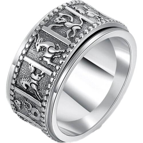 BOCAI New 100% real solid s925 sterling silver jewelry Chinese zodiac revolver ring retro personality fashion Man ring