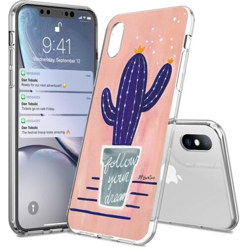 Cute Clear Plants Apply Mask Cactus Case For iPhone XS Max 6 6S Plus 7 8 Plus XR 5S SE 2020 Transparent Flowers Shockproof Cover