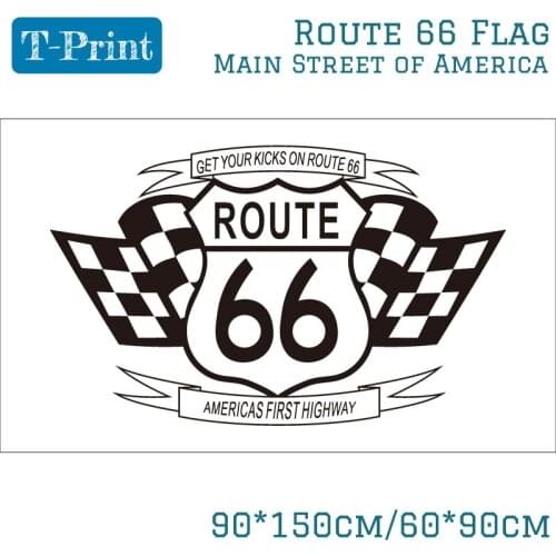 Black And White Get Your Kicks On Route 66 Flag 3x5FT 90*150cm 60*90cm Banner Brass Metal Holes
