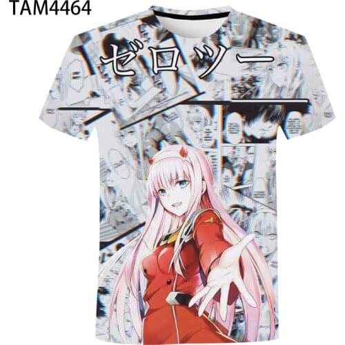 Mens T-Shirt Summer New Japanese Anime Darling In The Franxx 3D Printing Fashion Young Childrens Street Cute Short Sleeve Top