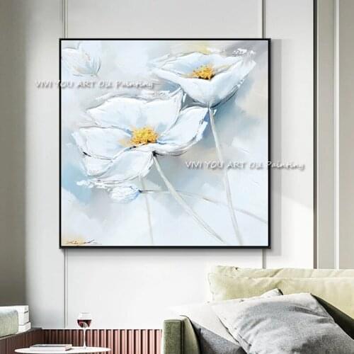 The Handmade Colorful White Flower Creative Abstract Art Oil Painting On Canvas Paintings For Living Room Decoration No Framed