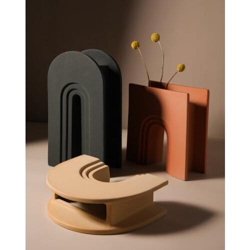 Ceramic Geometric Flower Vases Figurines Nordic Arch For Pots Modern Table Art Living Room Decoration Christmas Gifts