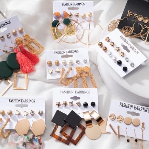 Womens Earrings Set Pearl Tassel Dangle Drop Earrings For women Bohemian Fashion Jewelry 2021 Geometric Crystal Heart Circle