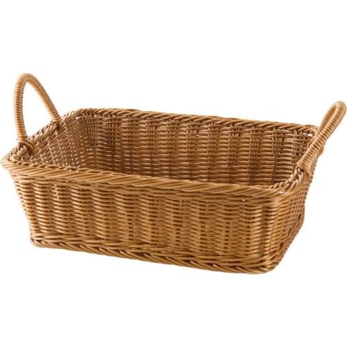 Imitation Rattan Storage Basket Plastic Weaving Organizer Container Baskets with Handle for Kids Toys, Clothing, Breads