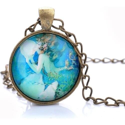 Lureme Fashion Elegant Jewelry Mermaid Princess Time Gem Bronze Chain Pendant Necklace for Women Fine Gift 2015 New Design
