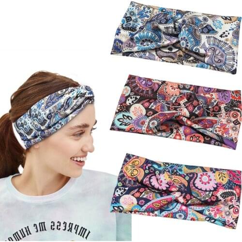 2021 Fashion Printed Sports Yoga Fitness Sweat-absorbent Face Wash Headband Stretch Fabric Women Girl Hair Accessories Headwear
