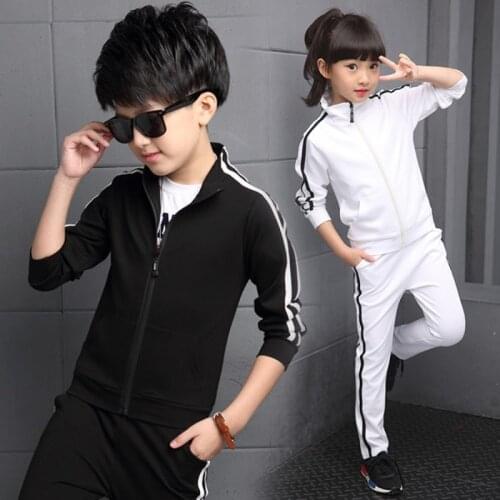 Teenager Boys Clothing Sport Suit Kids Girls Clothing Set Zipper Jacket+Long Pant 2PCS Striped Children Tracksuit Set for 4-16Y