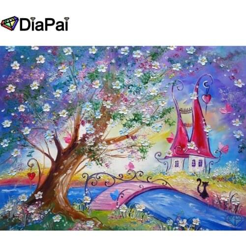 DIAPAI 3D Diamond Painting "Tree flower view"DIY Full Rhinestones Drill Cross stitch Kits Square Round Diamond Embroidery A26520